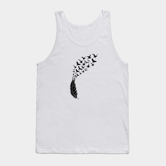 Black feather with flying birds Tank Top by beakraus